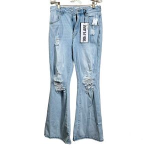 Almost Famous Distress Jeans 90's Flare Women's size 7 boho bell boots